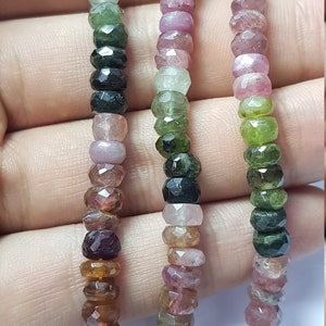 Multi Tourmaline Beads Faceted Roundel Beads 13"Strand Tourmaline Beads 3mm-5mm AAA Quality Wholesale Watermelon Round Shape Bead Tourmaline