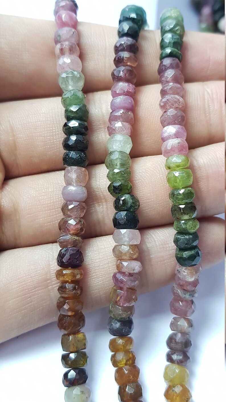 Multi Tourmaline Beads Faceted Roundel Beads 13"Strand Tourmaline Beads 3mm-5mm AAA Quality Wholesale Watermelon Round Shape Bead Tourmaline