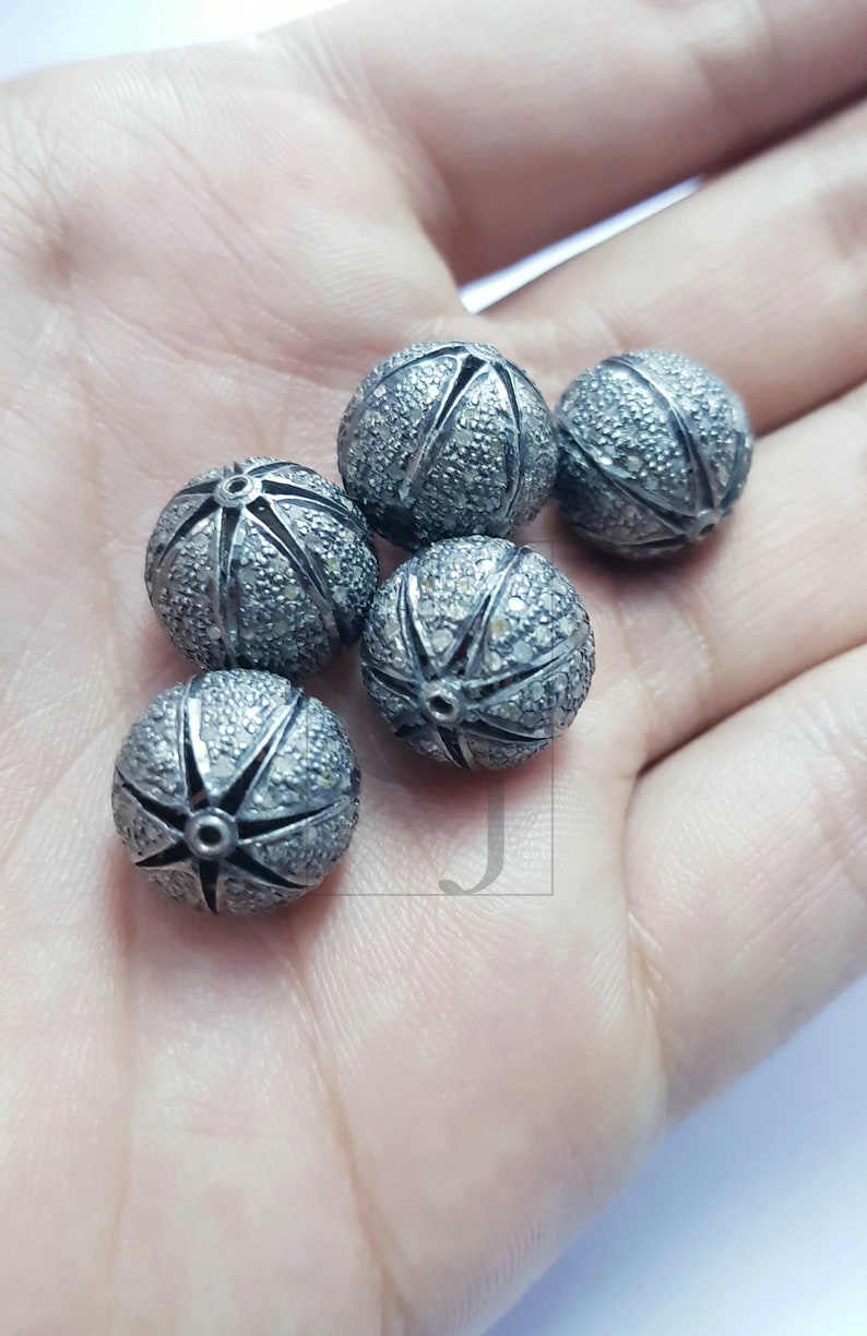 Pave diamond water melon shape bead Rosecut pave diamond beads 925 sterling silver handmade silver finish diamond beads