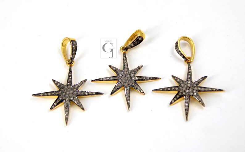 Star burst design Rosecut pave diamond pendant 925 sterling silver handmade finish beautiful diamond pendant jewelry