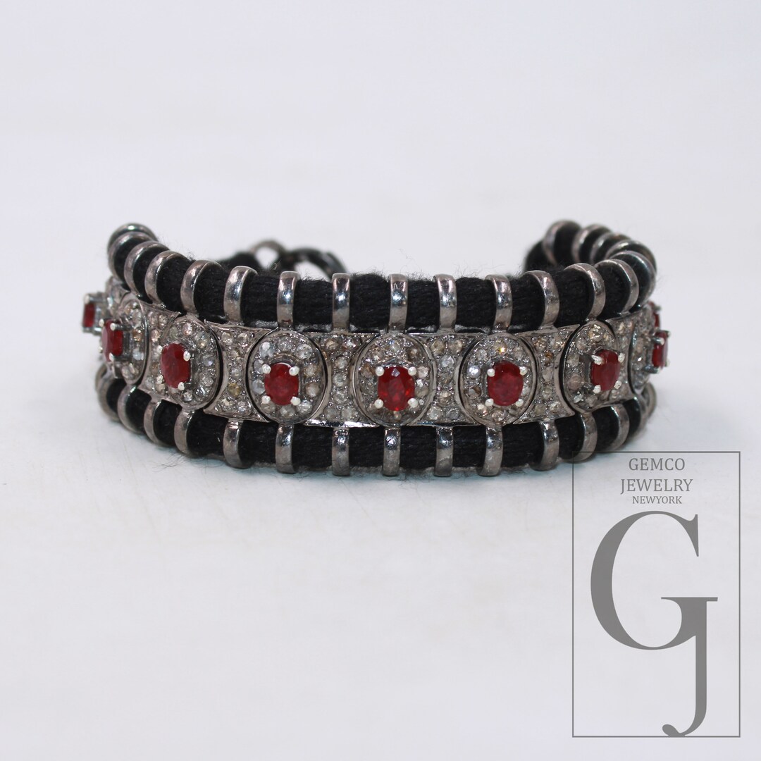 1pc Red Ruby Design Thread Bracelet Rosecut Pave Diamond Thread Bangle ...