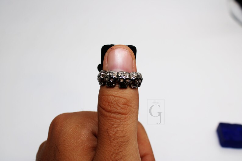 Antique look designer skull ring Rosecut pave diamond rings 925 sterling silver handmade silver finish diamond ring