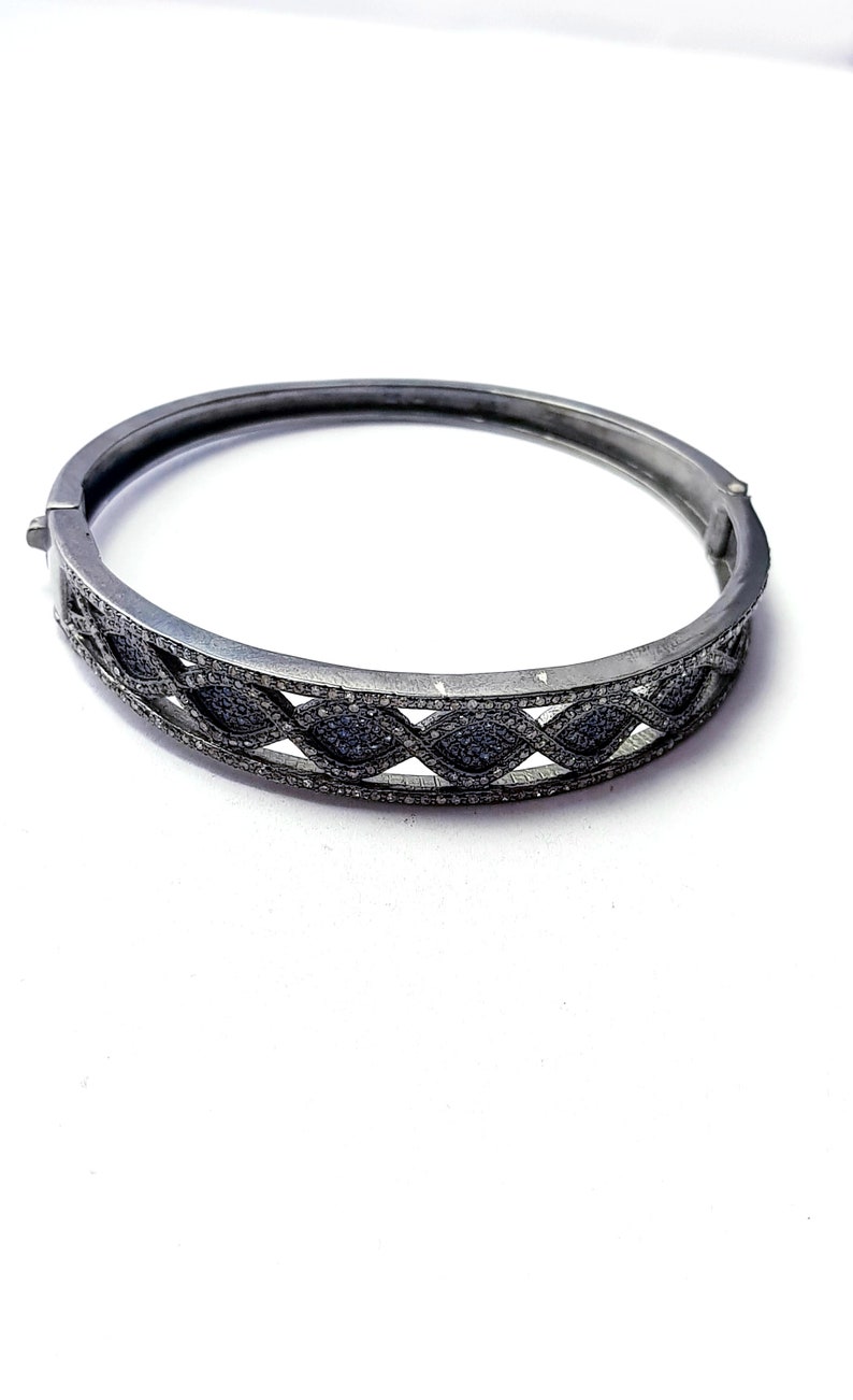 Very latest designer Rosecut pave diamond bangle 925 sterling silver handmade finish blue sapphire and diamond bangle bracelet