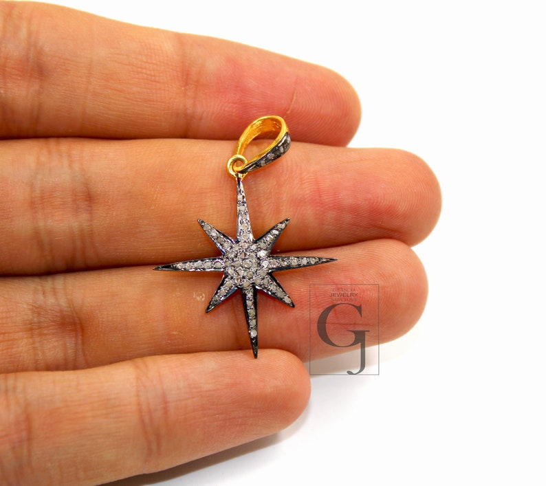Star burst design Rosecut pave diamond pendant 925 sterling silver handmade finish beautiful diamond pendant jewelry