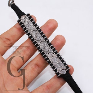 Antique Macrame Diamond Bracelet: Sterling Silver Boho Jewelry