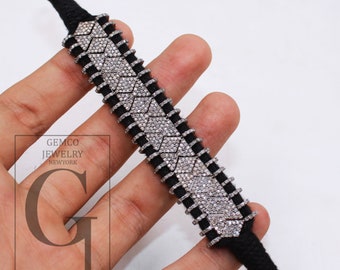 Handgemachtes Sterling Silber Diamant Makramee Armband - Rosecut Pave Diamant