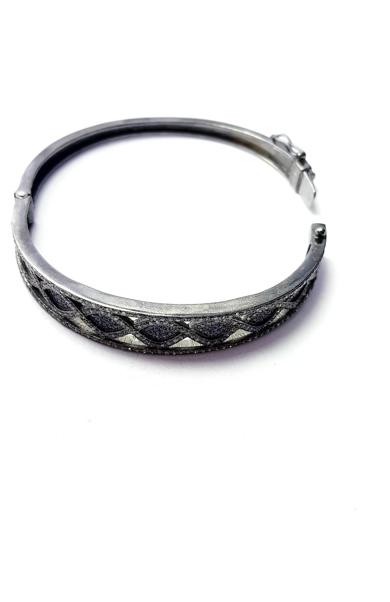 Very latest designer Rosecut pave diamond bangle 925 sterling silver handmade finish blue sapphire and diamond bangle bracelet