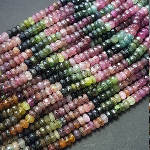 Multi Tourmaline Beads Faceted Roundel Beads 13"Strand Tourmaline Beads 3mm-5mm AAA Quality Wholesale Watermelon Round Shape Bead Tourmaline
