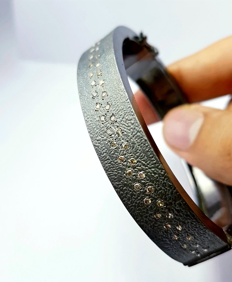 Uniqe handmade Rocecut pave diamond bangle 925 sterling silver rough frostik finish