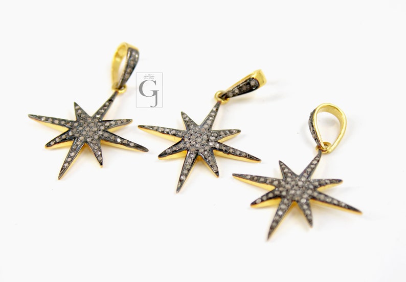 Star burst design Rosecut pave diamond pendant 925 sterling silver handmade finish beautiful diamond pendant jewelry