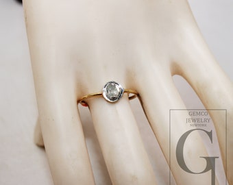 14k Gold Finish Rosecut Polki Diamond Ring: Handmade Sterling Silver Jewelry