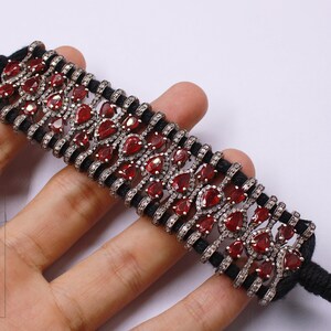Red Ruby Thread Bracelet Rosecut Pave Diamond Thread Bangle Bracelet 925 Sterling Silver Handmade Finish Bangle Macrame Bracelet jewelry 1pc