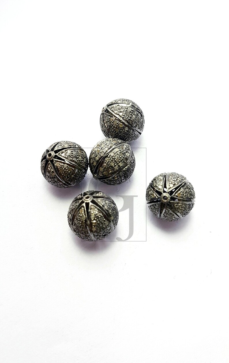 Pave diamond water melon shape bead Rosecut pave diamond beads 925 sterling silver handmade silver finish diamond beads