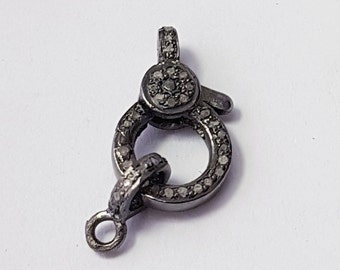 Pave-Diamant-Karabinerverschluss: 925 Sterlingsilber mit Rosenschliff, 15 mm