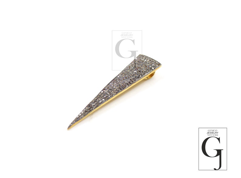Gold antique look spike pendant charm Rosecut pave diamond pendant 925 sterling silver handmade finish diamond charms necklace pendant
