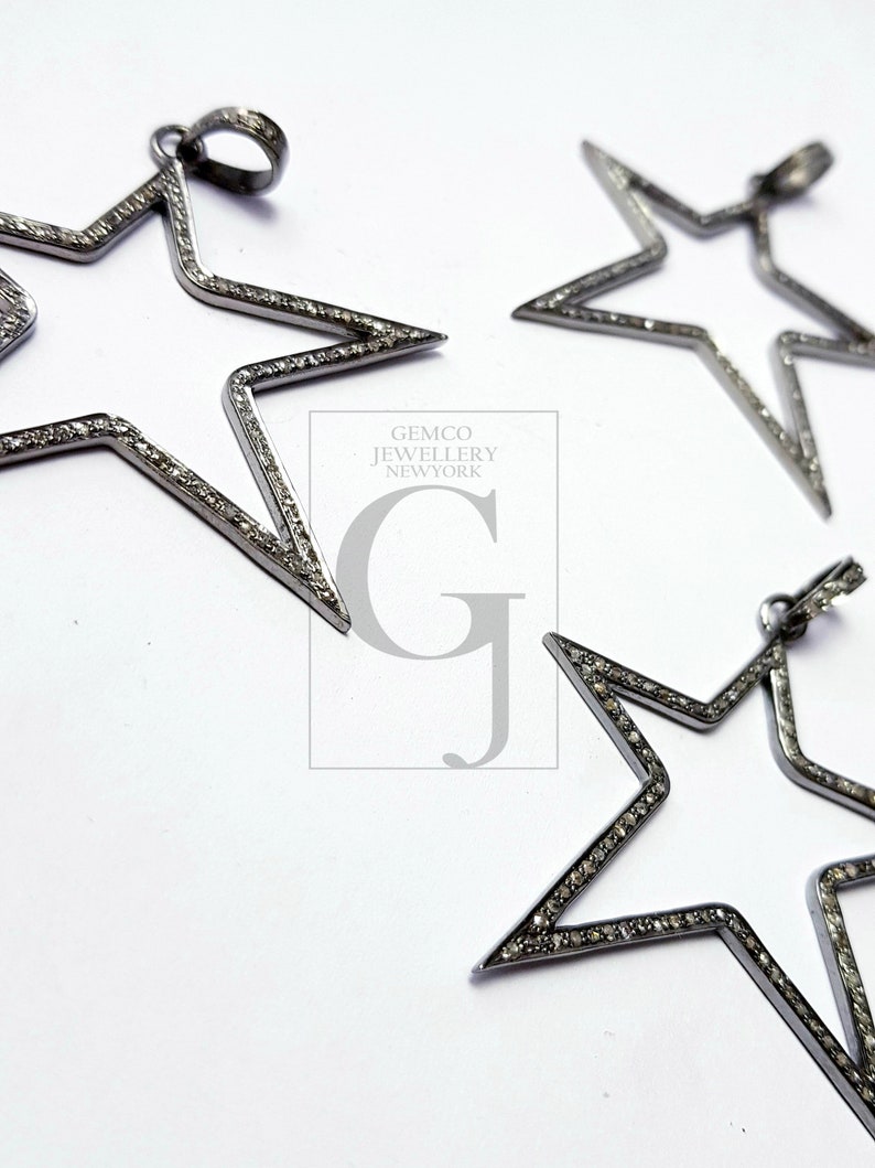 Beautiful rosecut pave diamond pendant 925 sterling silver handmade finish star cutting design diamond pendant jewelry