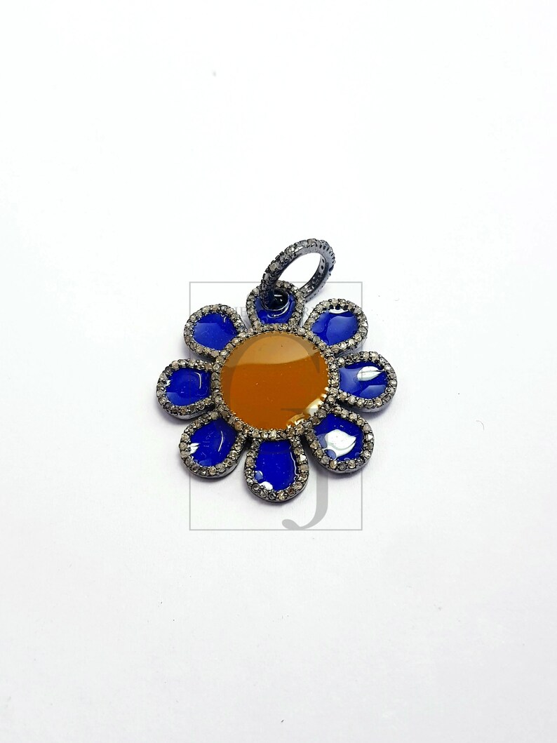 Beautiful flower design Rosecut pave diamond pendant 925 sterling silver handmade finish enameling designer diamond pendant jewelry
