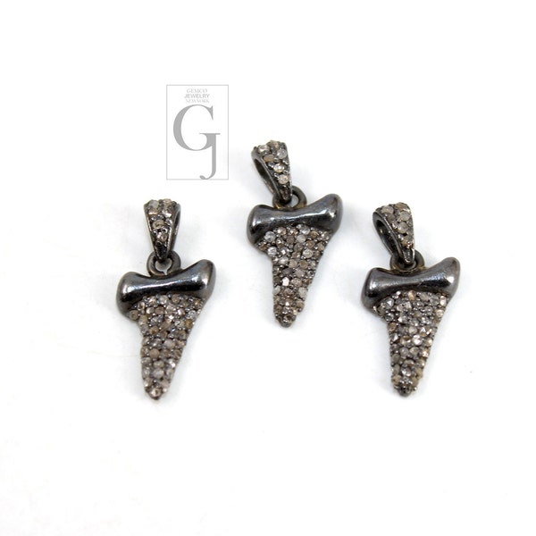 Antique look shark tooth pendant Rosecut pave diamond pendant 925 sterling silver handmade finish diamond charms necklace pendant jewelry