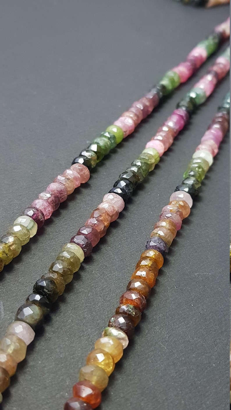 Multi Tourmaline Beads Faceted Roundel Beads 13"Strand Tourmaline Beads 3mm-5mm AAA Quality Wholesale Watermelon Round Shape Bead Tourmaline