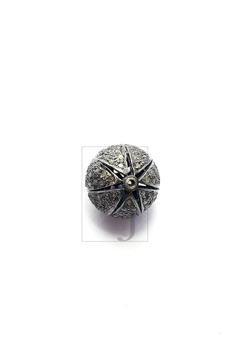 Pave diamond water melon shape bead Rosecut pave diamond beads 925 sterling silver handmade silver finish diamond beads