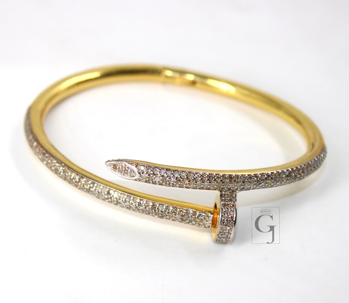 14k finish nail bracelet bangle Rosecut pave diamond nail Etsy