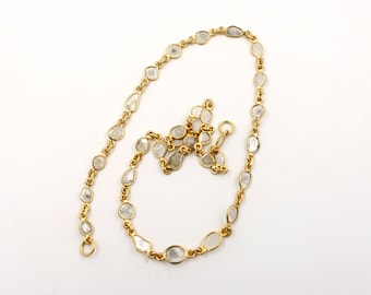 Collar Polki con rebanadas de diamantes hecho a mano: plata de ley oxidada y oro de 14 quilates