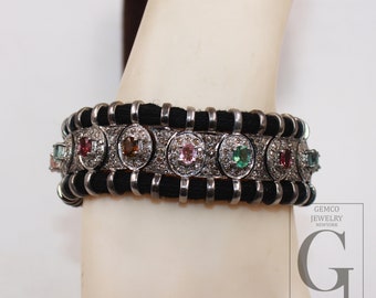 Multi Turmalin Diamant Armreif Armband: 925er Silber Makramee