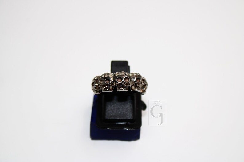 Antique look designer skull ring Rosecut pave diamond rings 925 sterling silver handmade silver finish diamond ring