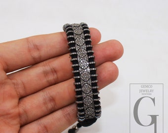 Antikes Makramee Armband Rosecut pflastern Diamant Faden Armband 925 Sterling Silber handgemachtes Diamant Macramé Armband 3,4 'Diamant Silberteil
