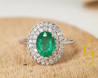 Beautiful designer 14k Solid Gold natural oval emerald ring pave brilliant cut diamond ring emerald MAY Birthday Birthstone Gift, wedding
