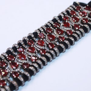 Red Ruby Thread Bracelet Rosecut Pave Diamond Thread Bangle Bracelet 925 Sterling Silver Handmade Finish Bangle Macrame Bracelet jewelry 1pc