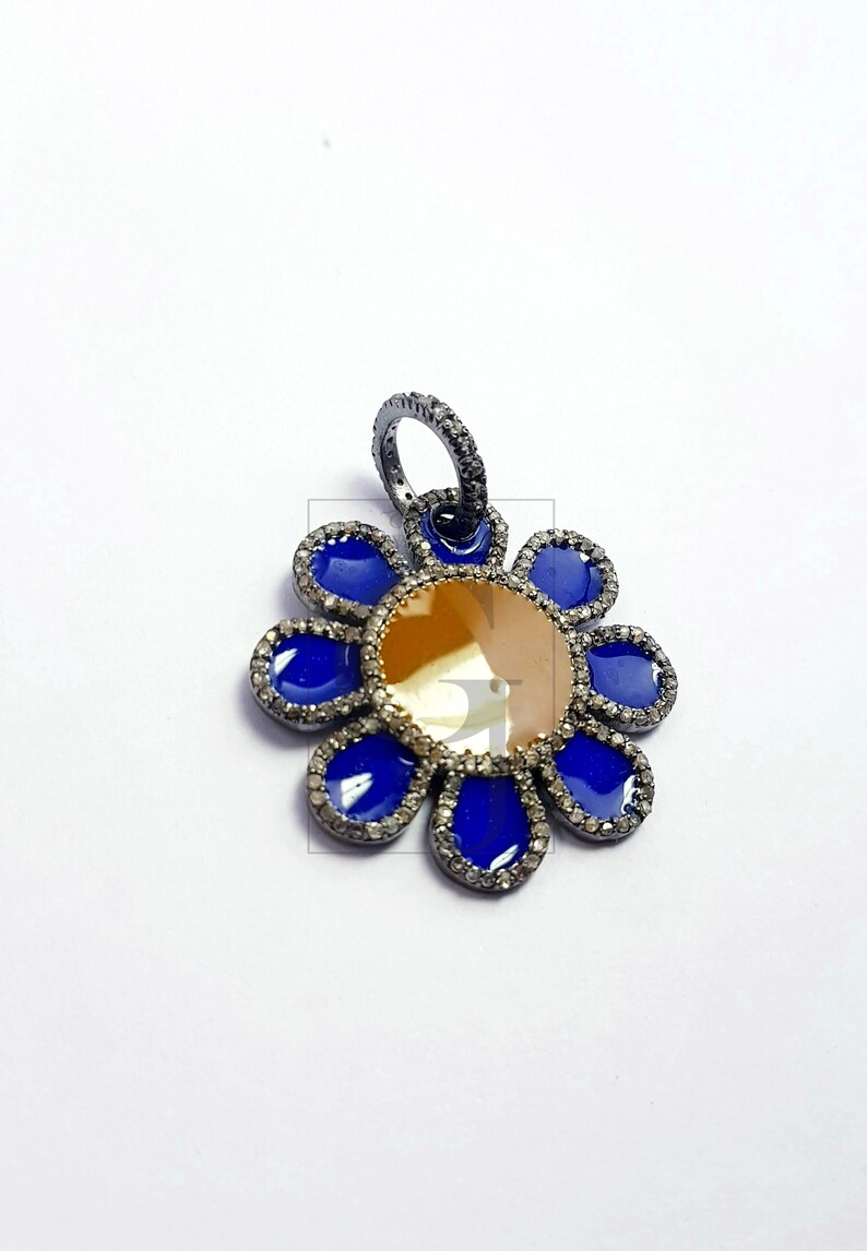 Beautiful flower design Rosecut pave diamond pendant 925 sterling silver handmade finish enameling designer diamond pendant jewelry