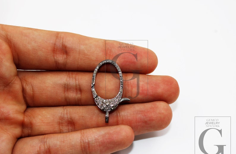 Lobster clasp Rosecut pave diamond antique design spring clasps 925 sterling silver handmade finish diamond clasps jewelry supplies