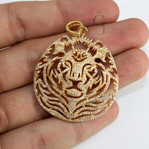 14k Gold Vermeil Lion Pendant: Rosecut Pave Diamond, Sterling Silver