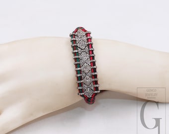Handgemachter Makramee Armreif, Rosecut Pave Diamant Sterling Silber Armband