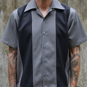 Gabardine Two Tone Bowling Gab Shirt Bowling Shirt Striped Vintage Retro Fifties Lounge Shirt Pin-Boy Rockabilly 1950s 50s 40&#39;s Handmade