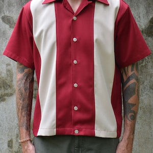 Gabardine Two Tone Bowling Shirt Bowling Shirt Striped Classic Vintage Retro Fifties Lounge Shirt Pin-Boy Rockabilly 1950s 50s Handmade
