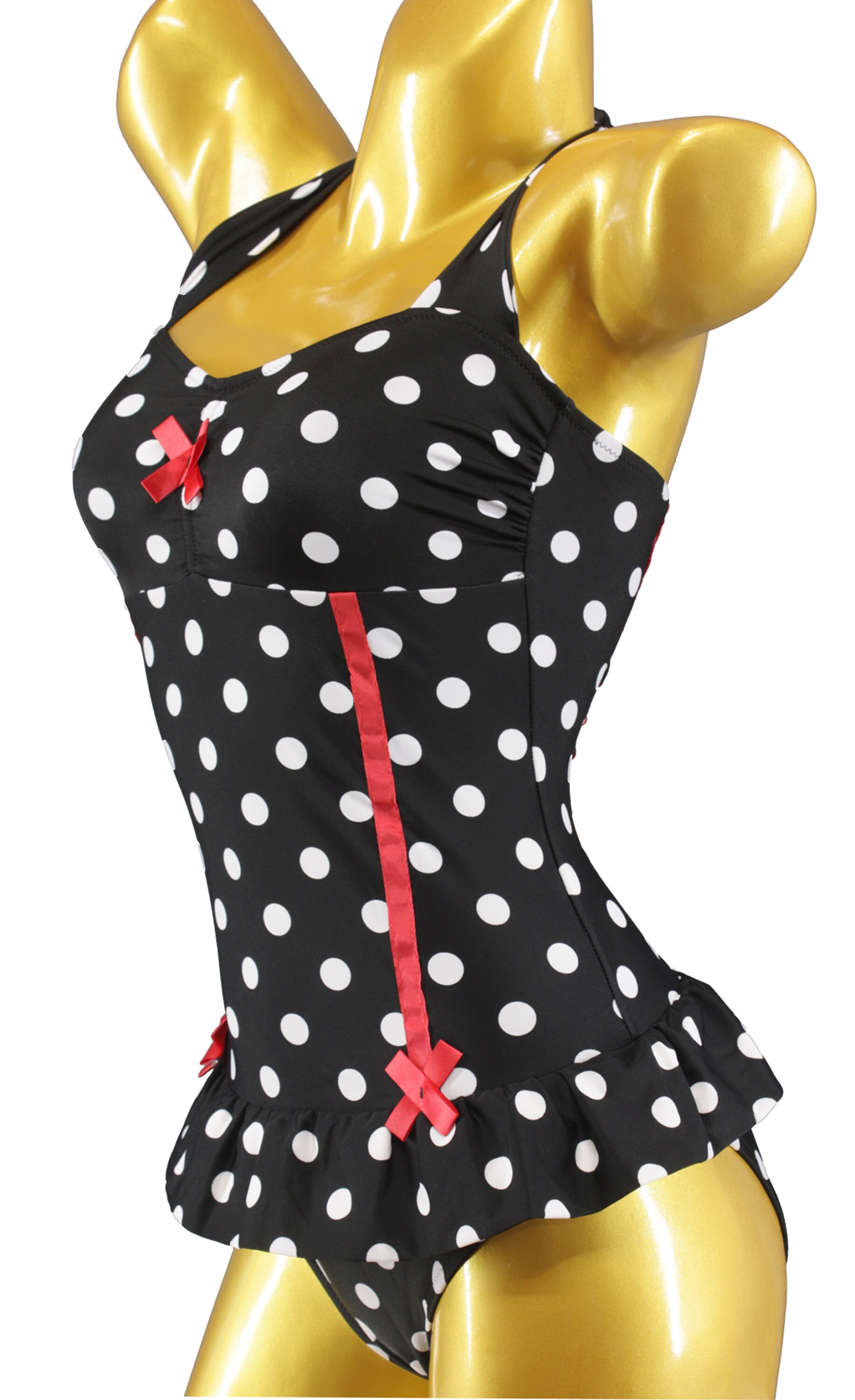 Rockabilly One Piece Retro Swimsuit With Dots Polka Dots Skirt 50s Vintage Halterneck Swim Dress