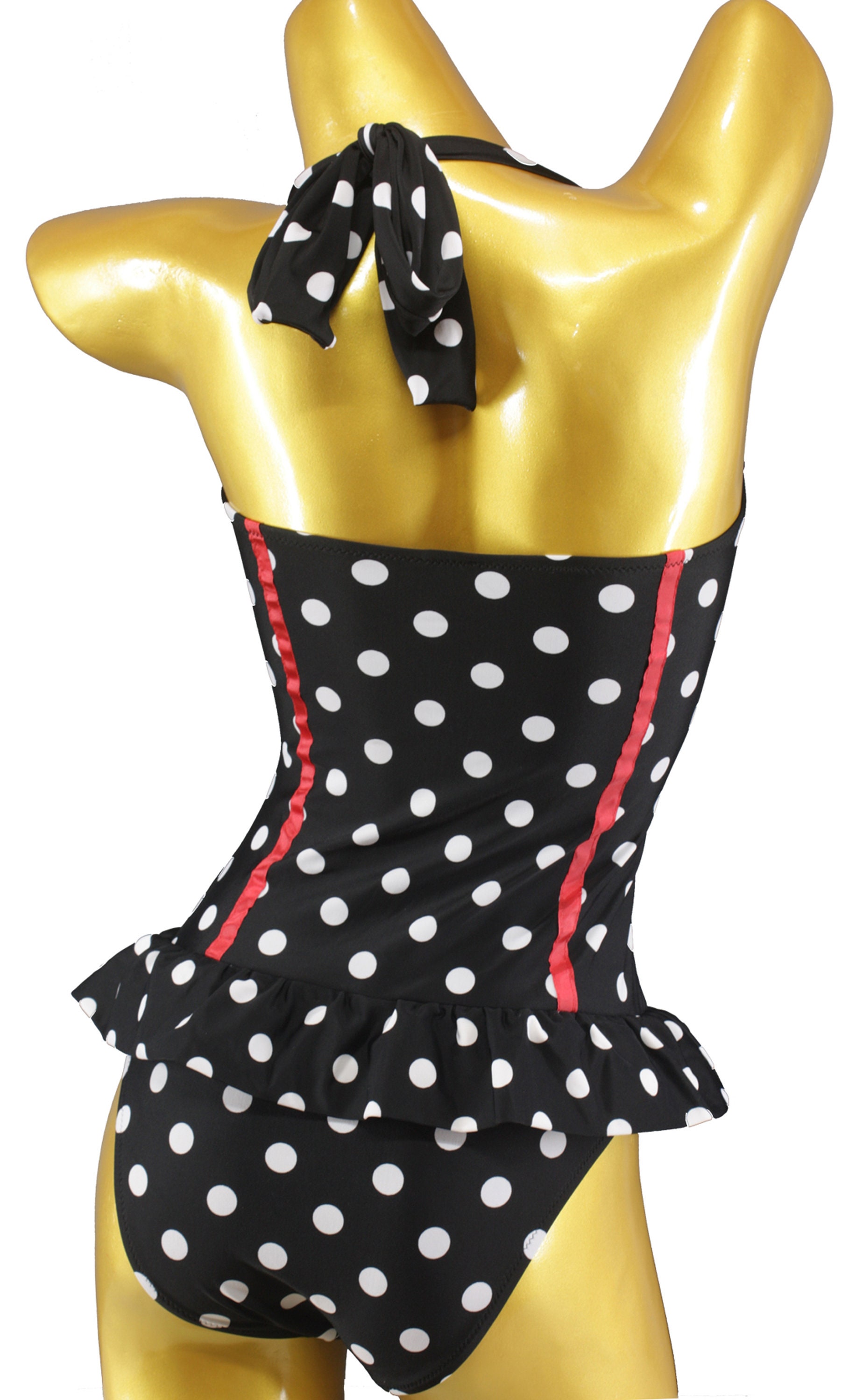 Rockabilly One Piece Retro Swimsuit With Dots Polka Dots Skirt 50s Vintage Halterneck Swim Dress