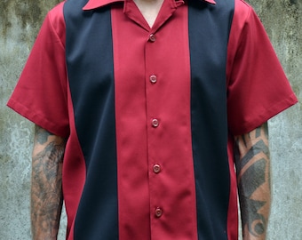 Gabardine Two Tone Bowling Gab Shirt Bowlinghemd gestreift  Vintage Retro fifties Lounge Hemd Pin-Boy Rockabilly 1950s 50er fifties Handmade