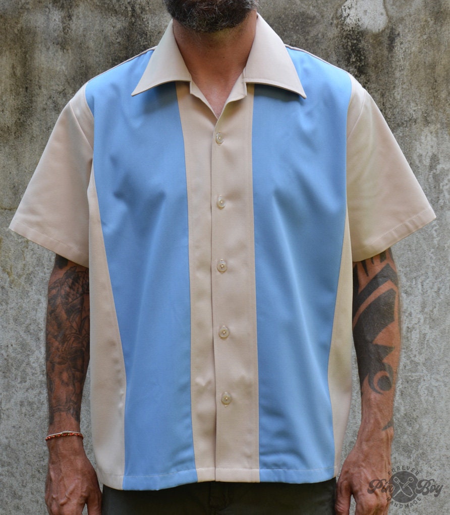 Gabardine Two Tone Bowling Shirt Bowling Shirt Striped Vintage