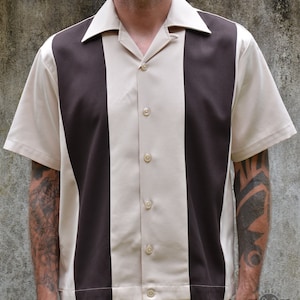 Gabardine Two Tone Bowling Shirt Bowling Shirt Striped Vintage Retro Lounge Shirt Pin-Boy Rockabilly 1950s 50s Fifties Cosh Handmade