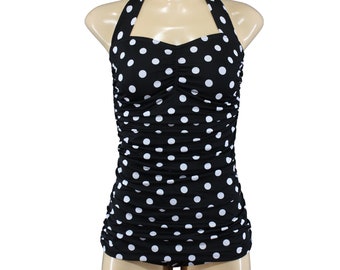 S M L XL Polka Dots vintage pointillé maillot de bain tacheté de points allover Rockabilly une pièce maillot de bain maillot de bain Fifties 50s