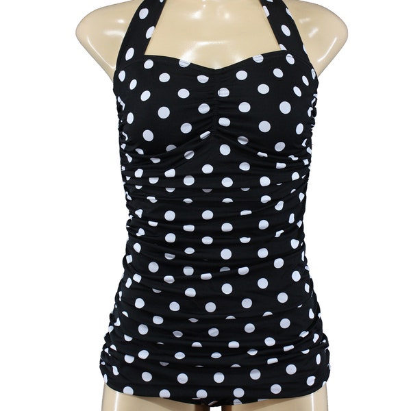 S M L XL Polka Dots Vintage gepunkteter Badeanzug getupft Punkte allover Rockabilly Einteiler one piece Swimsuit bathing suit Fifties 50er