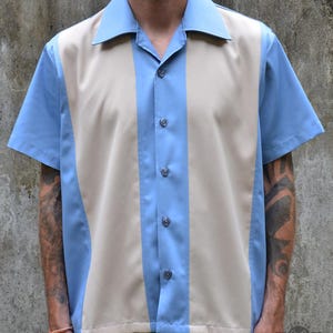 Gabardine Two Tone Bowling Shirt Bowling Shirt Striped Vintage Retro Lounge Shirt Pin-Boy Rockabilly Panel Fifties Cosh Handmade 50&#39;s True