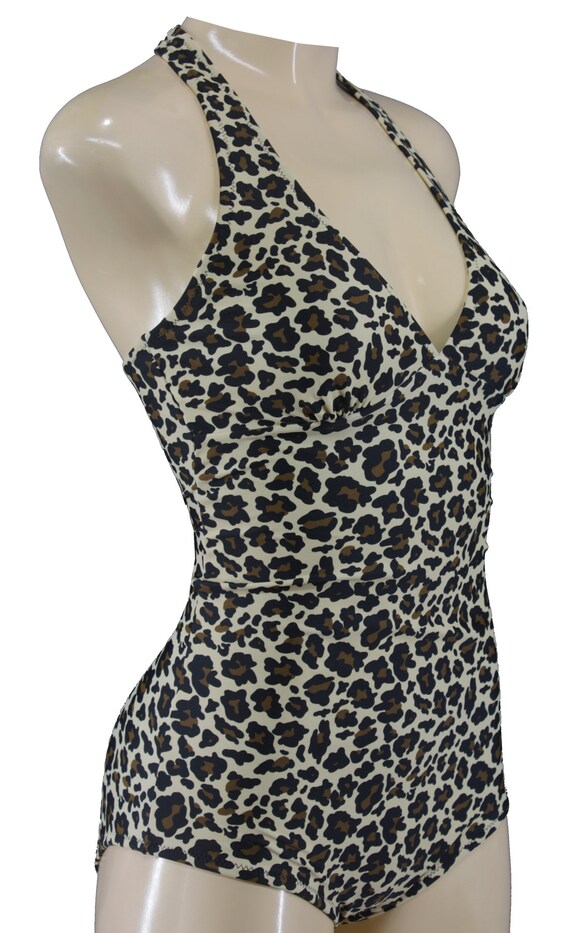 Classic Women\'s Vintage Swimsuit With V-neck Leopard Leo Cheetah 1950\'s  Classic Retro Animal Print Animal Pattern Halterneck 1940\'s 50s - Etsy