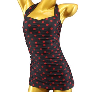 S M L XL Polka Dots dotted vintage swimsuit spotted retro style 1950&#39;s tummy control gathered Rockabilly beachwear 1940&#39;s bathing suit 50s