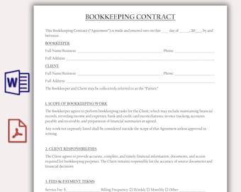 Buchhaltungsvertrag Vorlage, Freiberufliche Buchhalter Vereinbarung, Druckbare Form für Buchhaltungsdienste, PDF & Word