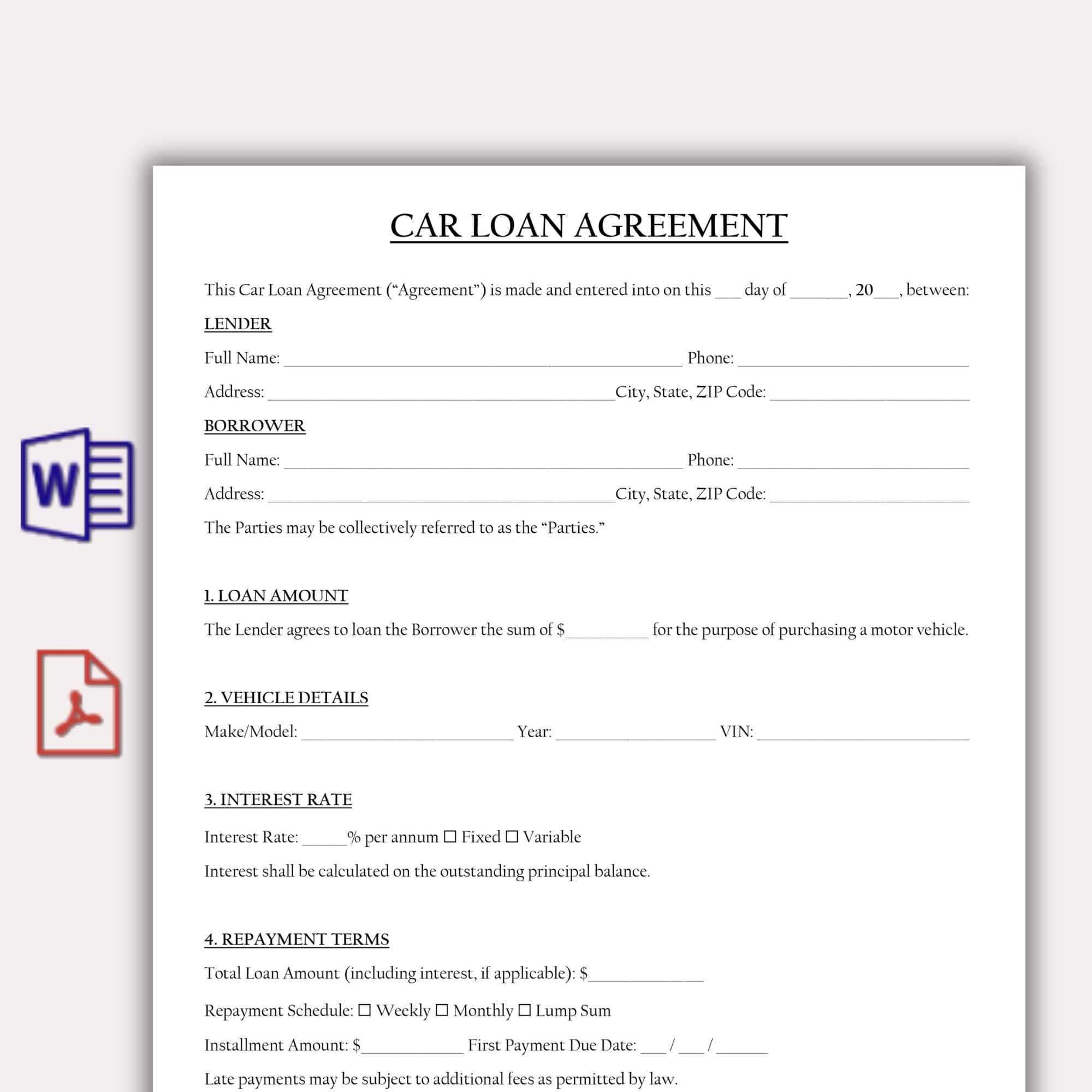 Auto Loan Form.pdf Car Loan Agreement Template, Editable Auto Loan Form PDF, Printable ...