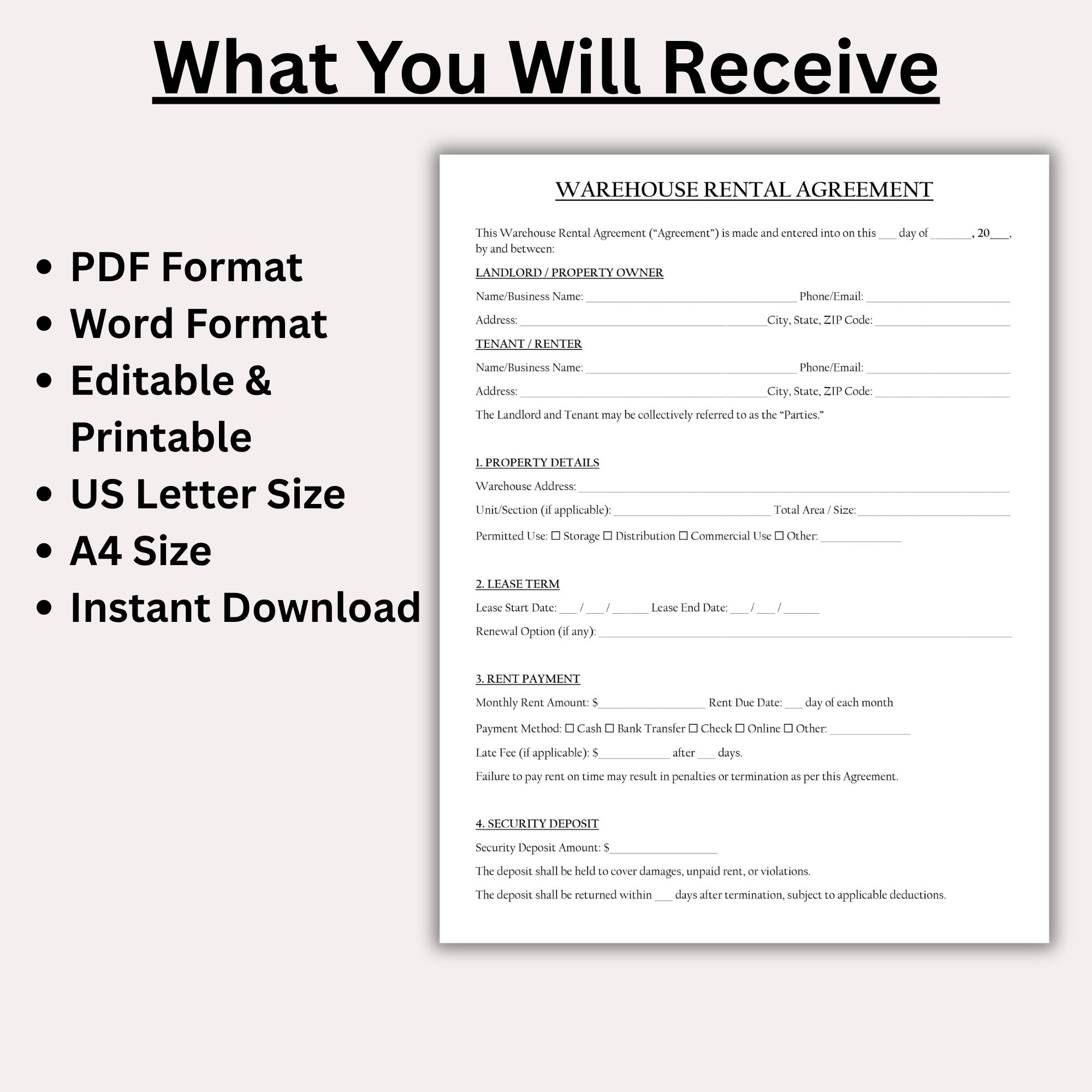 Warehouse Rent Template Warehouse Rental Agreement Template, Commercial Industrial Lease ...